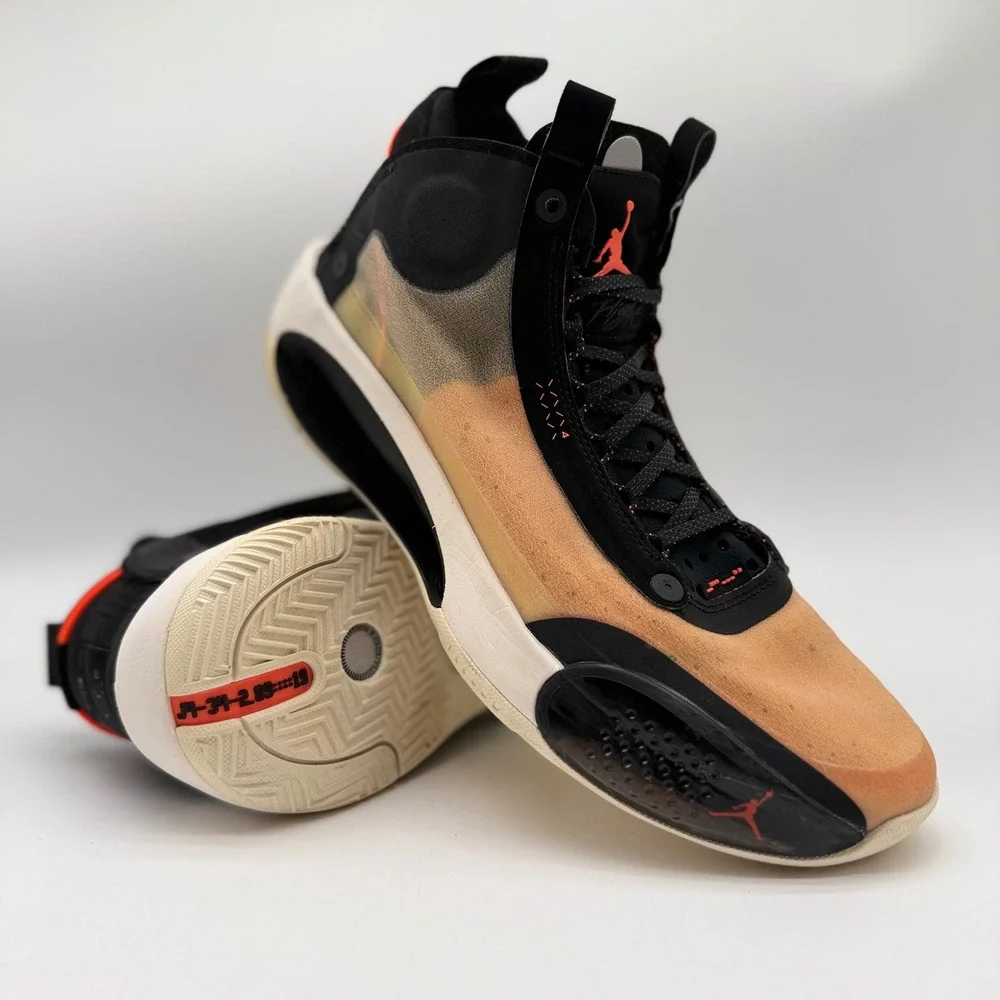 Air Jordan 34 Mens 11.5 Amber Rise Black Sail AR3240-800 Basketball Shoes